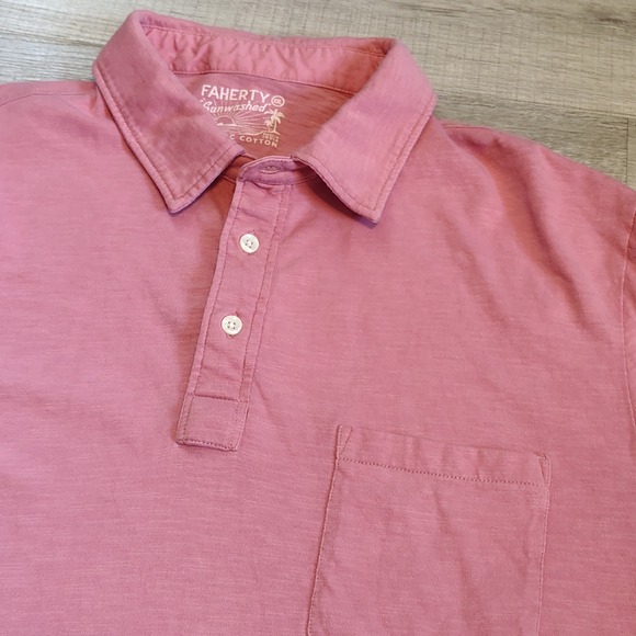 Faherty Other - Faherty Sunwashed Organic Cotton Polo Shirt Pink XXL Mens Short Sleeve Pocket